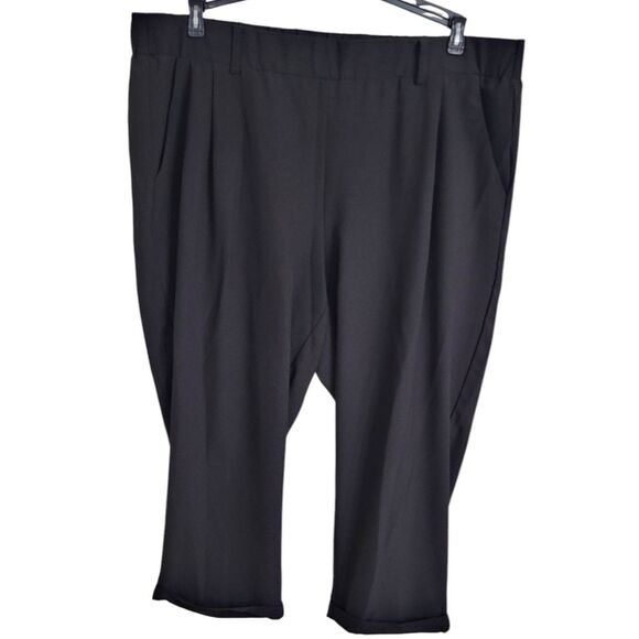 Philosophy Straight Cropped Black Pleated Stretch Waist Pants Polyester Sz 1X - Picture 1 of 4